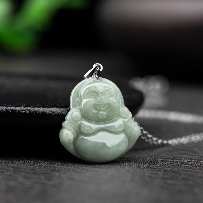 Chavri 925 Sterling Silber Lachender Buddha Jade Segen Halskette Kettenanhänger