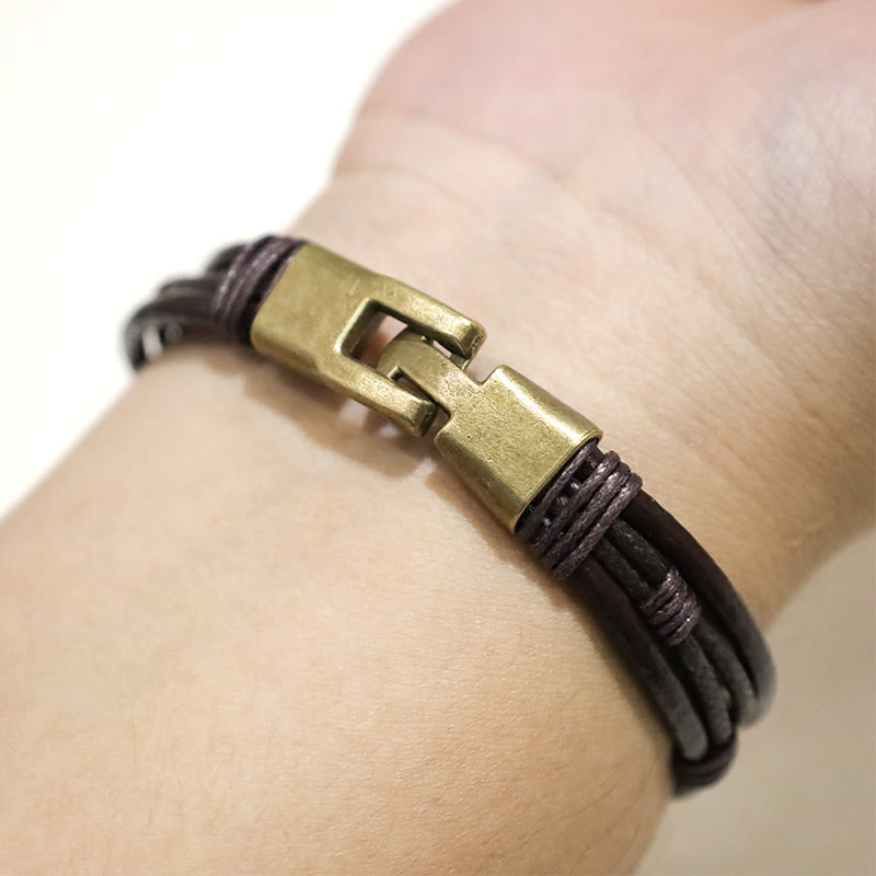 Chavri Vintage Lederarmband, braunes Seil, geschichtetes Armband, Armreif