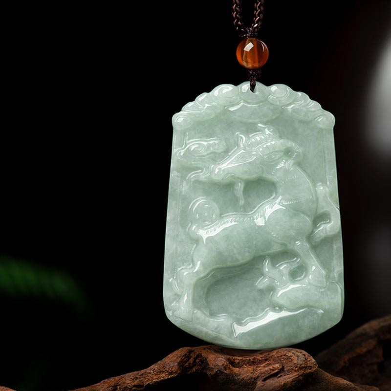 Chavri natürliche Jade 12 chinesische Sternzeichen Fülle Amulett Anhänger Halskette