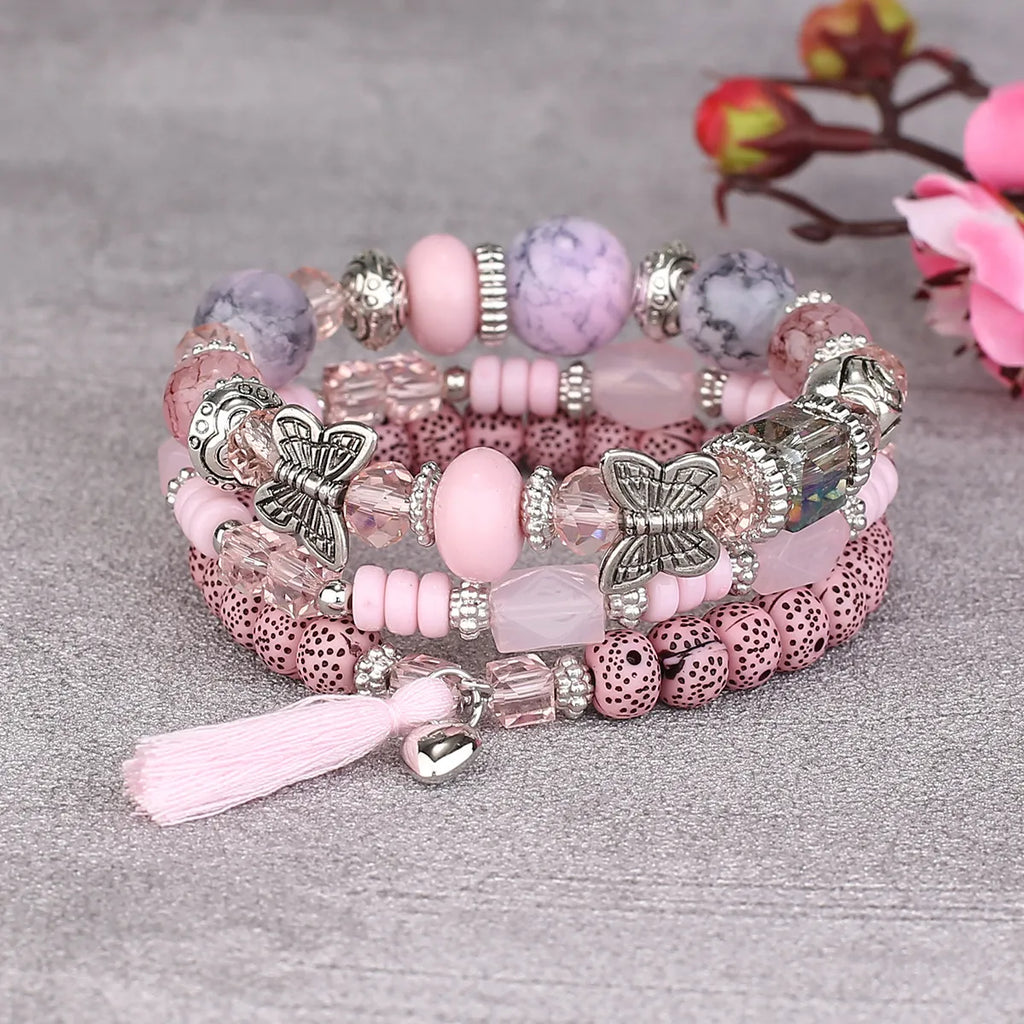Böhmische rosa Schmetterlings-Anhänger-Charm-Perlen-Armbänder