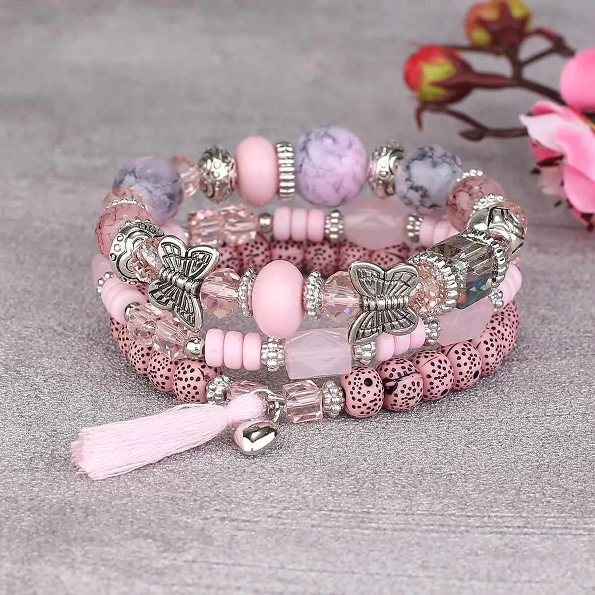 Böhmische rosa Schmetterlings-Anhänger-Charm-Perlen-Armbänder