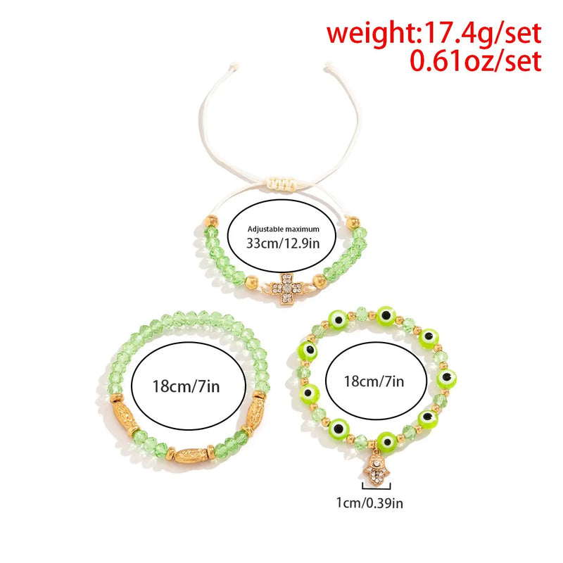 Boho Evil Eye Armbänder Set mit grünen Perlen für Frauen Sommer Kpop Hand der Fatima Elastische Armreifen Paarschmuck Geschenk