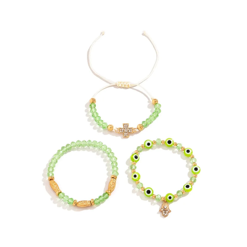Boho Evil Eye Armbänder Set mit grünen Perlen für Frauen Sommer Kpop Hand der Fatima Elastische Armreifen Paarschmuck Geschenk