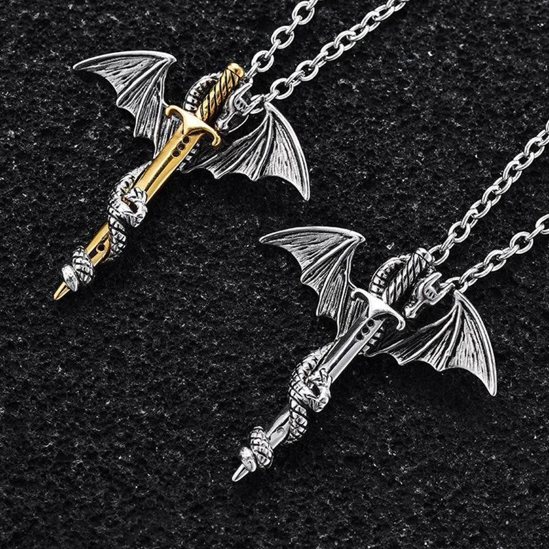 Klassische Vintage Warrior Dragon Schwert Halskette