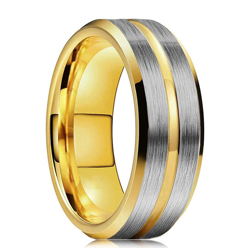 Mode Männer 8Mm Gold Farbe Nut Abgeschrägte Kante Wolfram Hochzeit Carbon Faser Ring Punk Zahnrad Edelstahl Ring für Männer