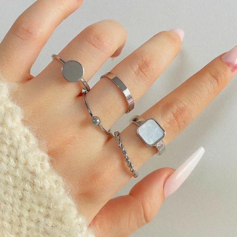 Mode Silber Farbe Metall Ringe Set Herz Schmetterling Blätter Blume Kristall Trendy Finger Ring für Frauen Schmuck Geschenke