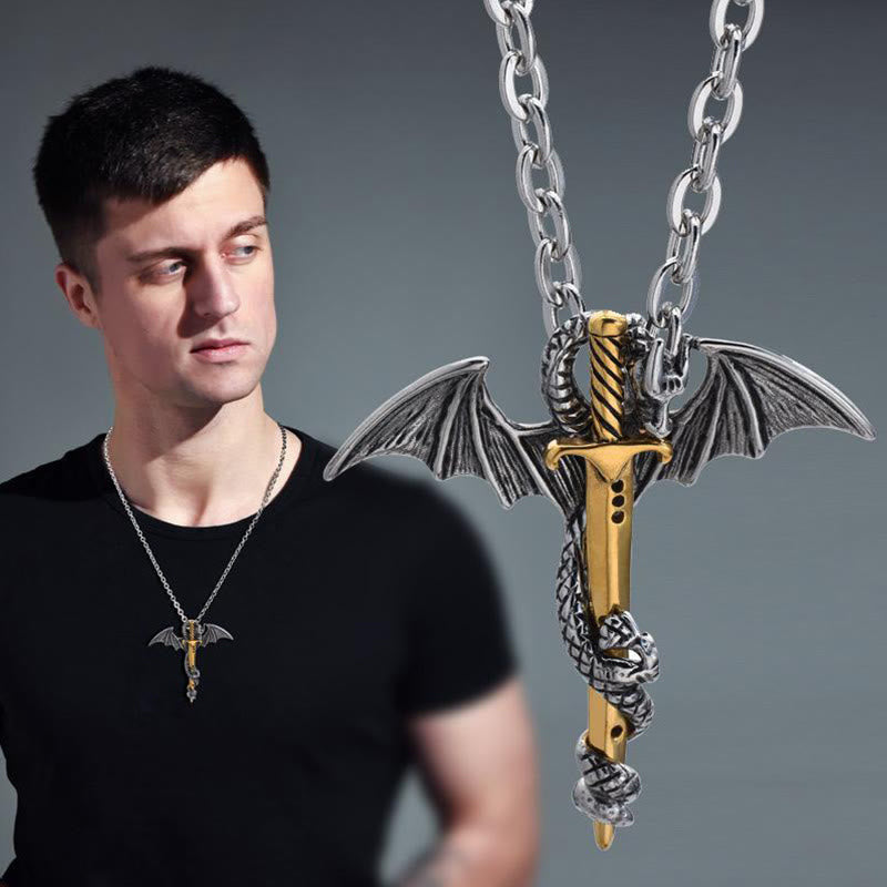 Klassische Vintage Warrior Dragon Schwert Halskette
