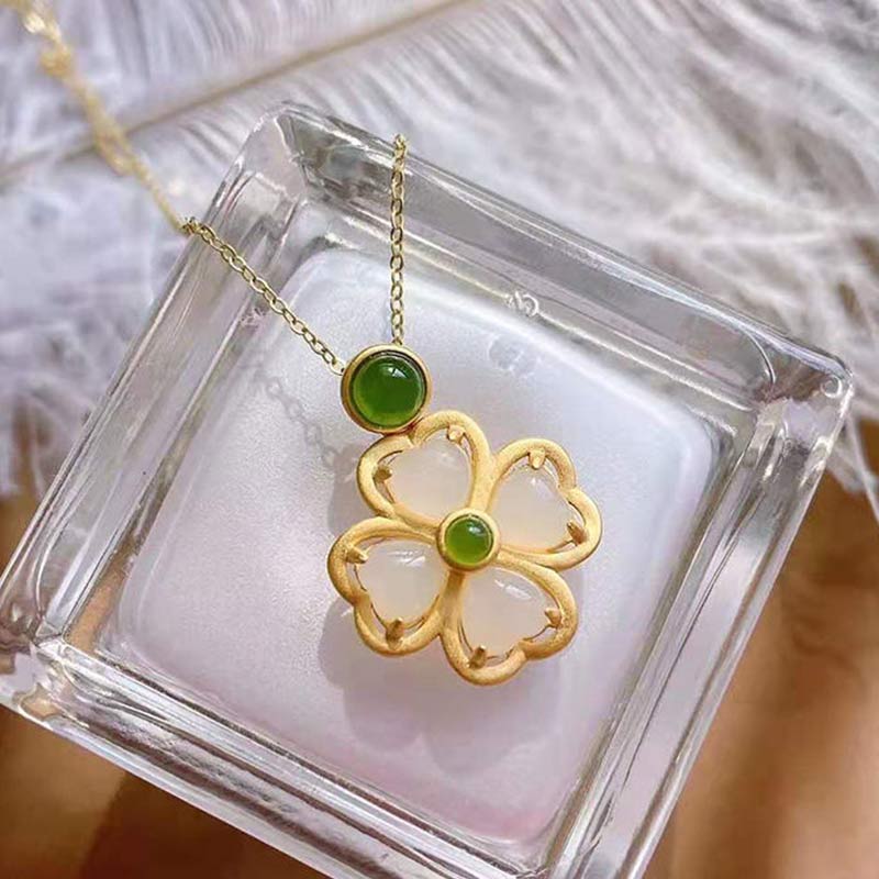 Chavri 925 Sterling Silber Lucky Four Leaf Clover Jade Wohlstand Halskette Kettenanhänger