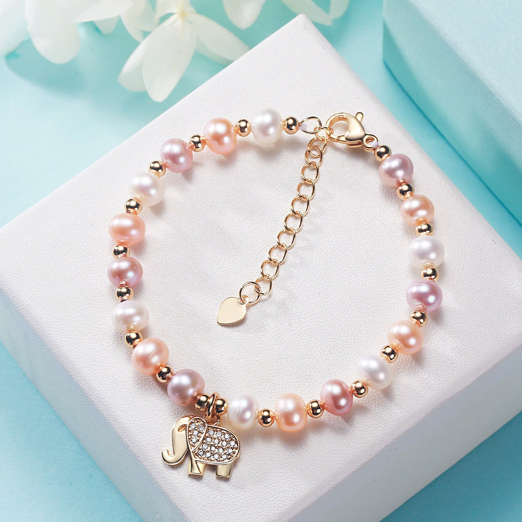 Süßwasserperlen 14K Gold Gefüllt Elefanten Frauen Armband