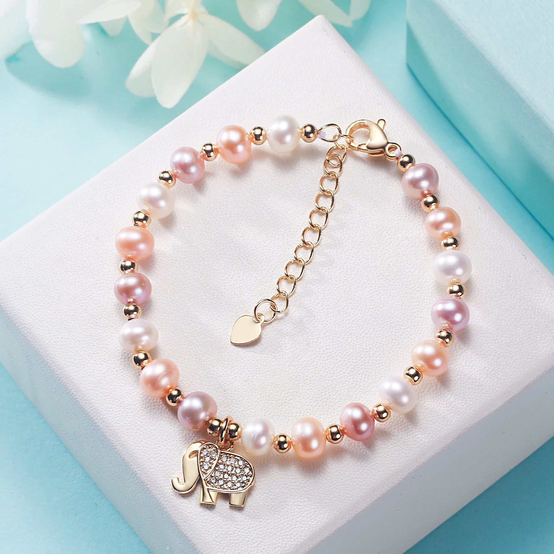 Süßwasserperlen 14K Gold Gefüllt Elefanten Frauen Armband