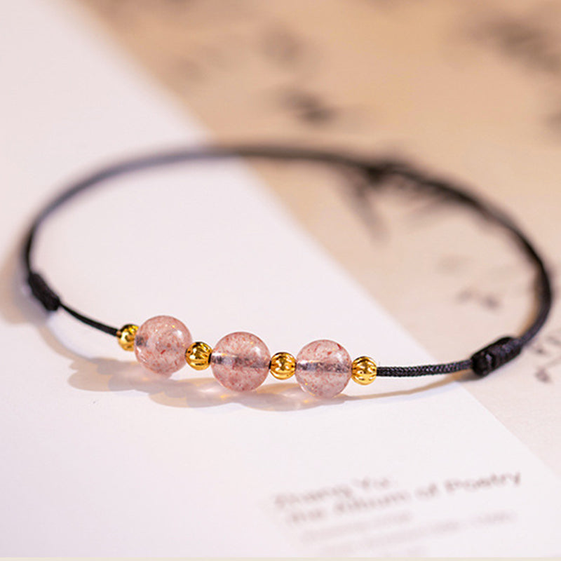 Chavri Erdbeer-Kristallperlen Glücks-Fußkettchen mit roter Schnur