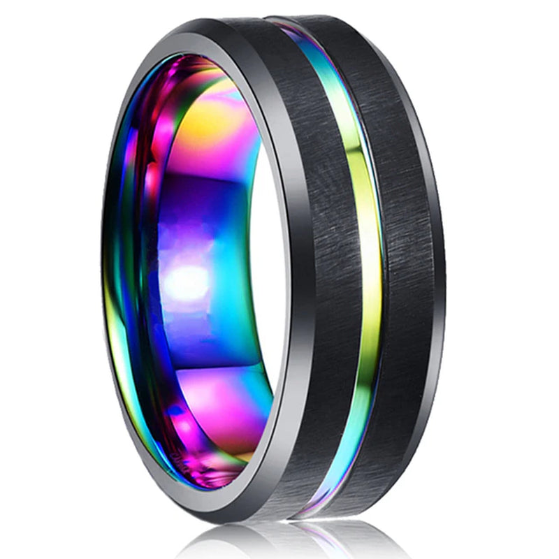 Mode Männer 8Mm Gold Farbe Nut Abgeschrägte Kante Wolfram Hochzeit Carbon Faser Ring Punk Zahnrad Edelstahl Ring für Männer