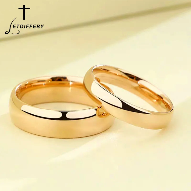 Einfache 2/4/6/8 Mm Edelstahl Hochzeit Ringe Goldene Glatte Frauen Männer Paar Ring Mode schmuck