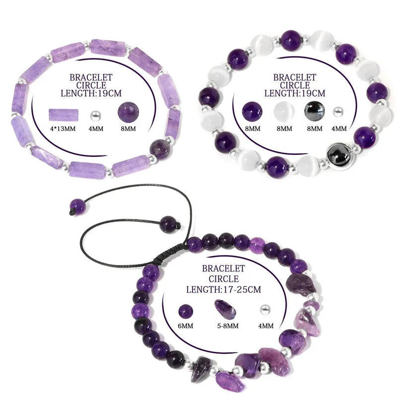 Amethyst Armband Set zur Körperreinigung für Gewichtsverlust, Yoga und Meditation - Heilstein-Schmuck für Frauen und Männer