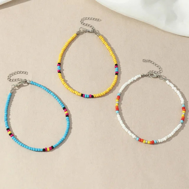 Bohemian Beaded Anklets Set for Women - Colorful Handmade Foot Jewelry
