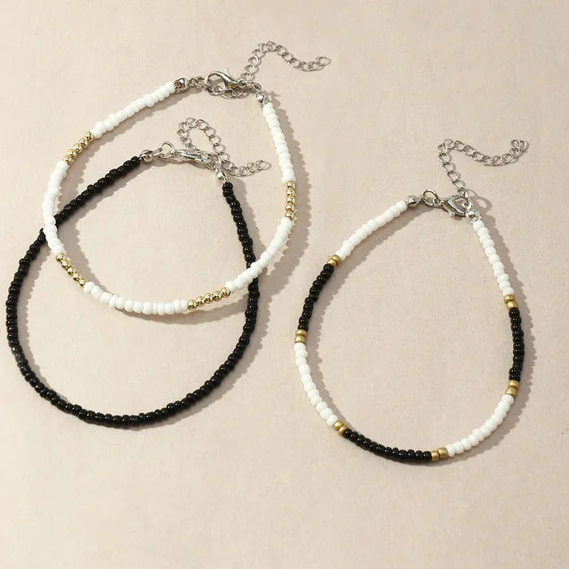 Bohemian Beaded Anklets Set for Women - Colorful Handmade Foot Jewelry