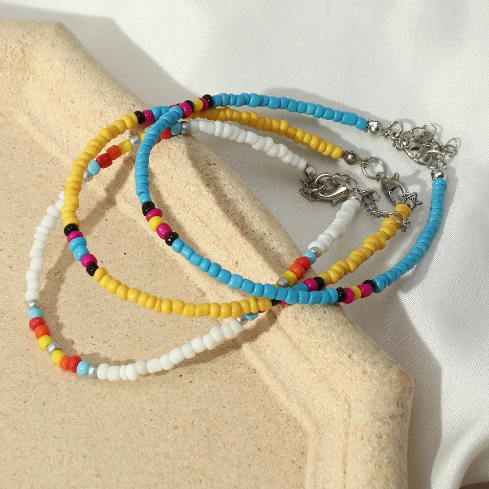 Bohemian Beaded Anklets Set for Women - Colorful Handmade Foot Jewelry