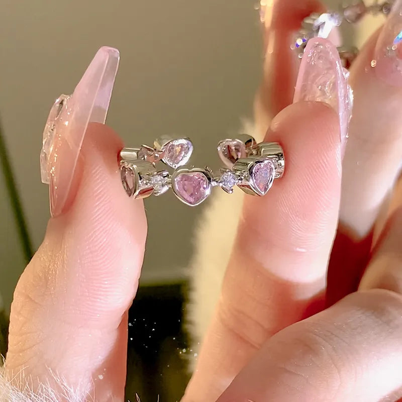 Rosa Liebe Herz Ringe für Frauen Öffnung Persönlichkeit Dorn Finger Ring Mode Süße Mädchen Schmuck Hochzeit Party Zubehör 2023