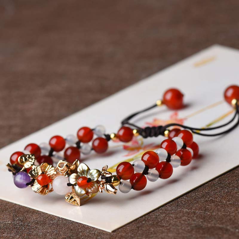 Chavri grünes Aventurin-Granat-Perlen-Blütenblatt-Glücksarmband