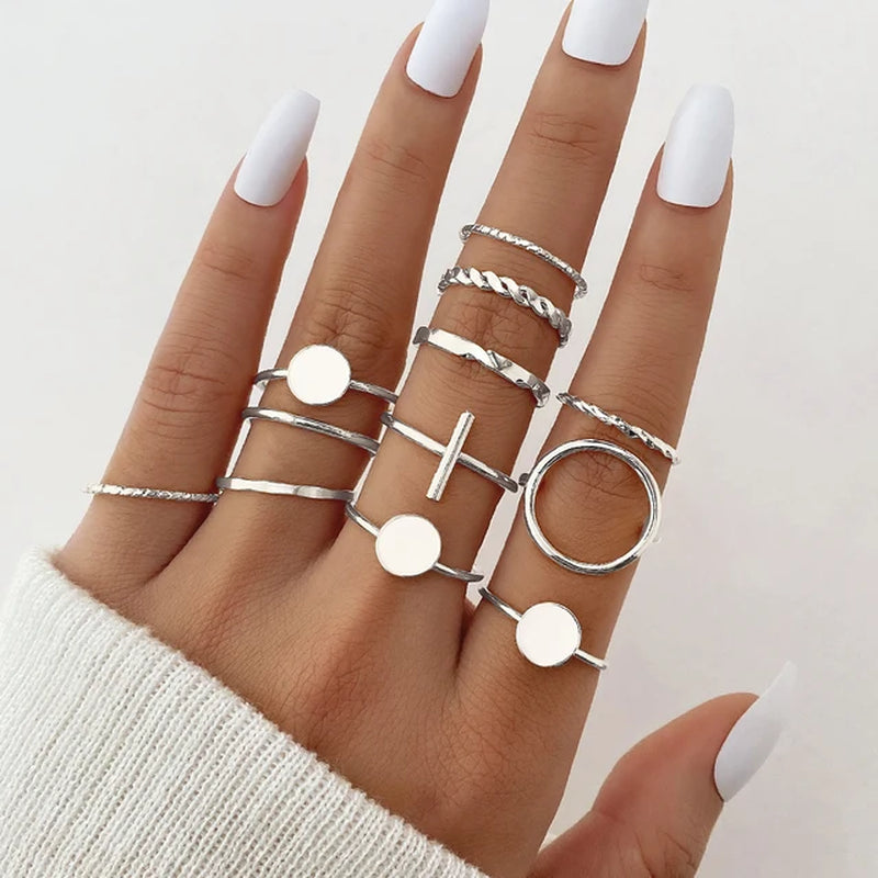 Mode Silber Farbe Metall Ringe Set Herz Schmetterling Blätter Blume Kristall Trendy Finger Ring für Frauen Schmuck Geschenke