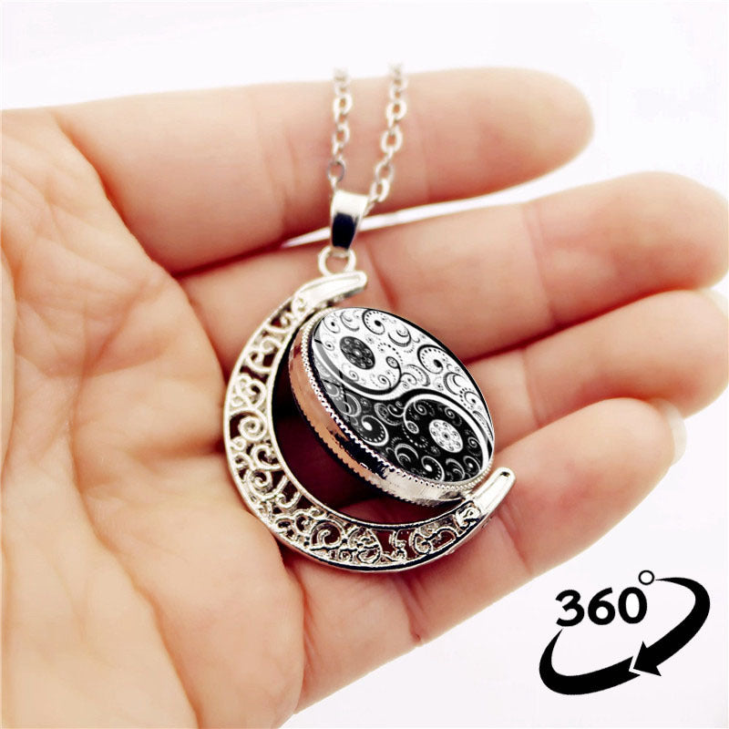 Chavri Yin Yang Mond Balance Harmonie Rotation Halskette Anhänger