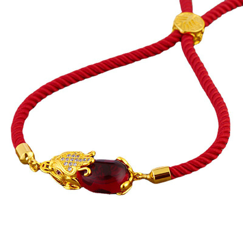 Chavri Wealth Attractor Rotes Achat-Pixiu-Armband mit roter Schnur