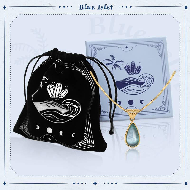 Blaues Meerwasser Tropfen Titanstahl Halskette