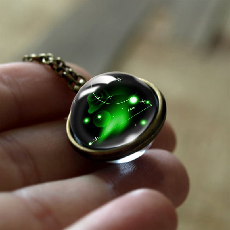 Glas 12 Sterne Zodiac Protection Halskette