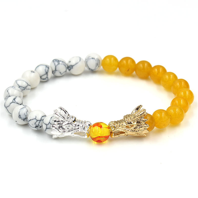 Chavri Weiß Türkis Lava Rock Dragon Blessing Perlenarmband