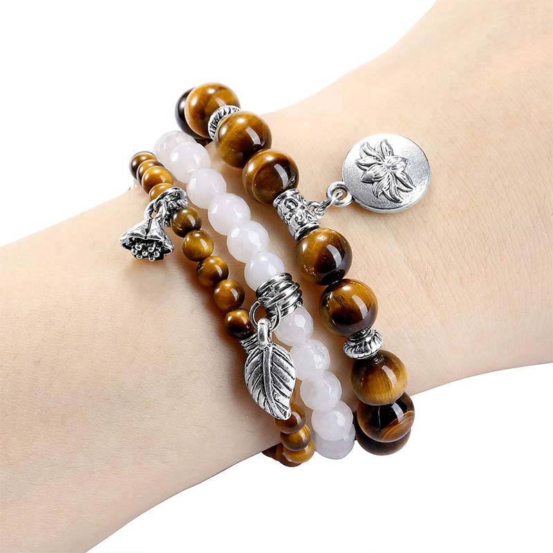 Chavri 3PCS natürliches Quarzkristall-Perlen-Heilenergie-Lotus-Armband