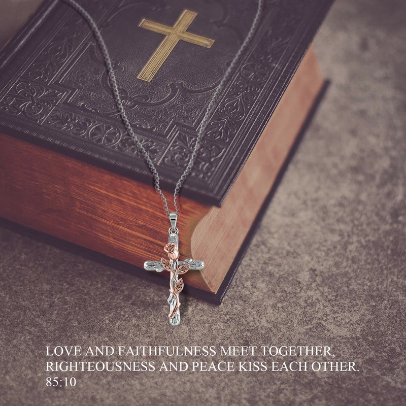Cross Rose Blume Pendell Halskette