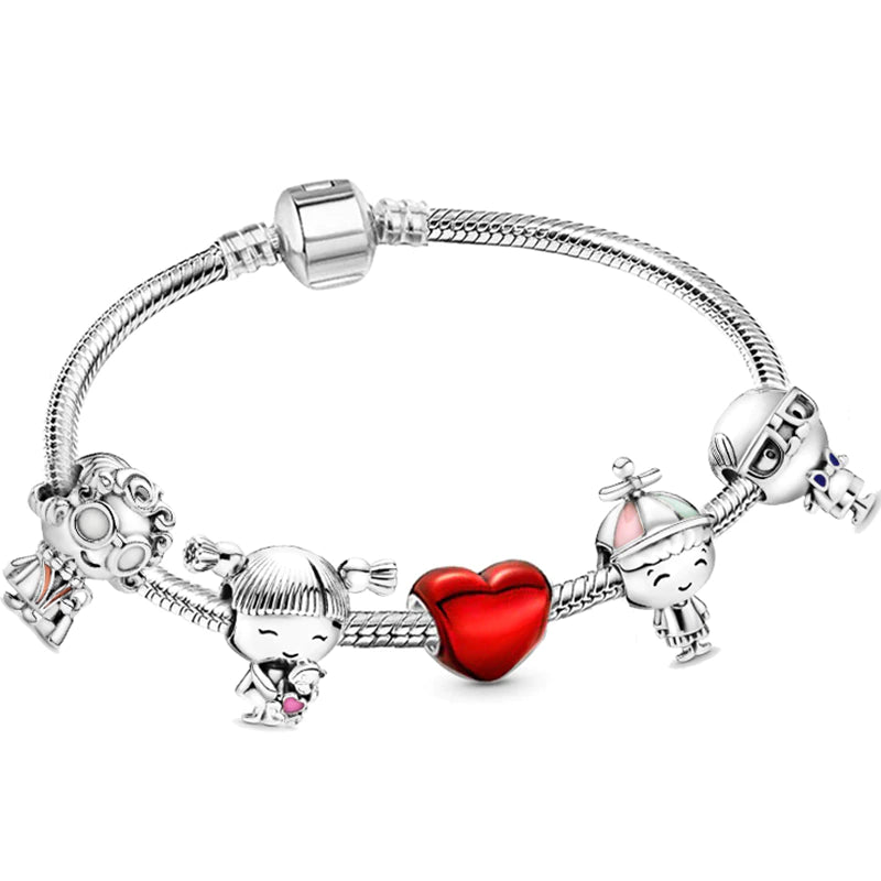 Trendy Romantische 2021 Silber Farbe Charm Armband mit Glückliche Familie Strang Marke Armband für Frauen DIY Schmuck Machen