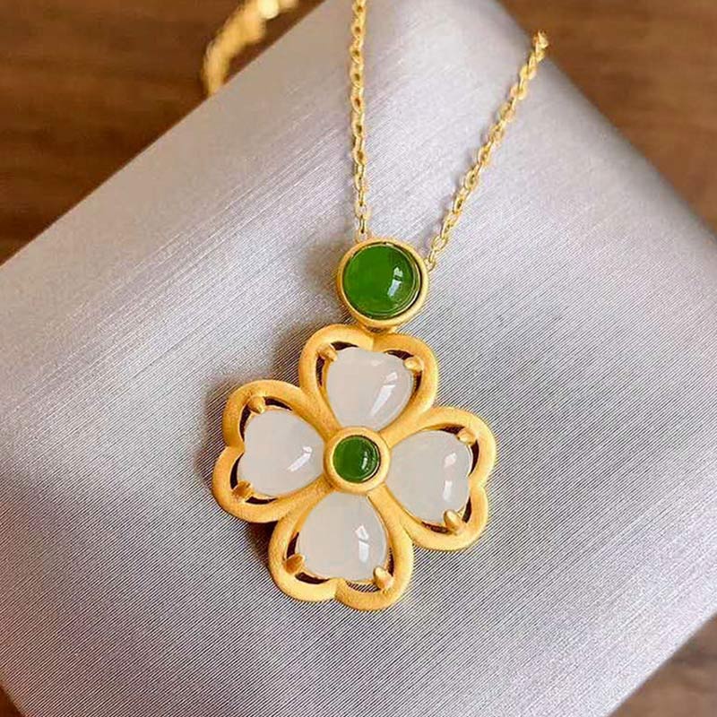 Chavri 925 Sterling Silber Lucky Four Leaf Clover Jade Wohlstand Halskette Kettenanhänger