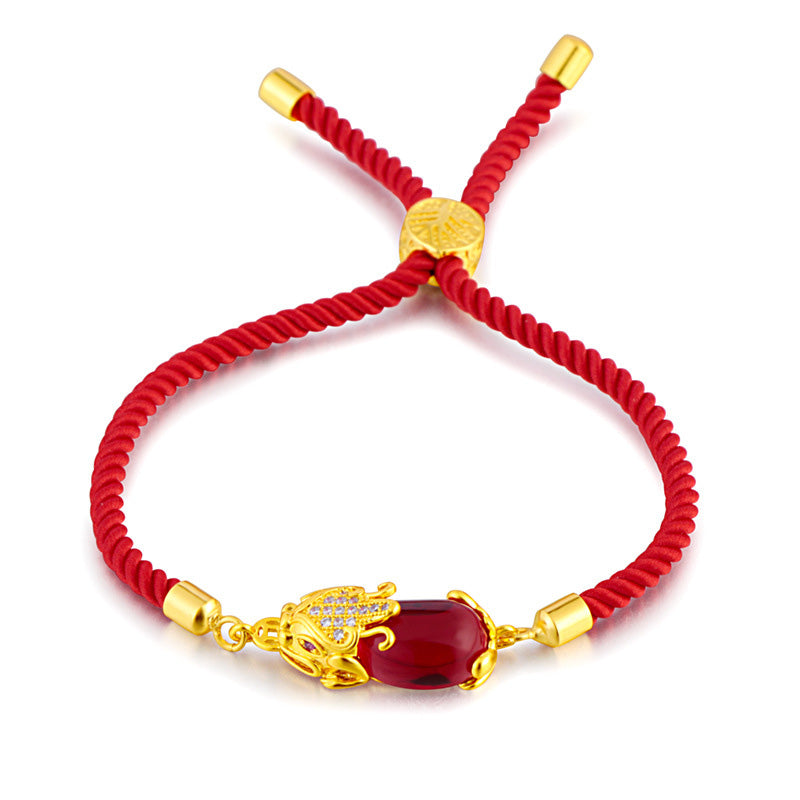 Chavri Wealth Attractor Rotes Achat-Pixiu-Armband mit roter Schnur
