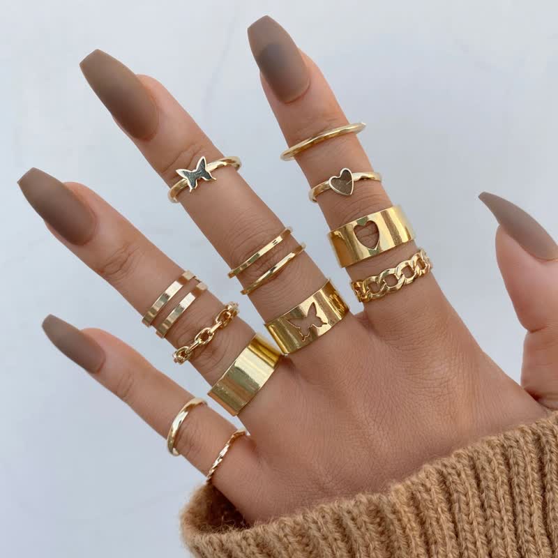 10Pcs Frauen Bohemian Geometrischer Ring -Set