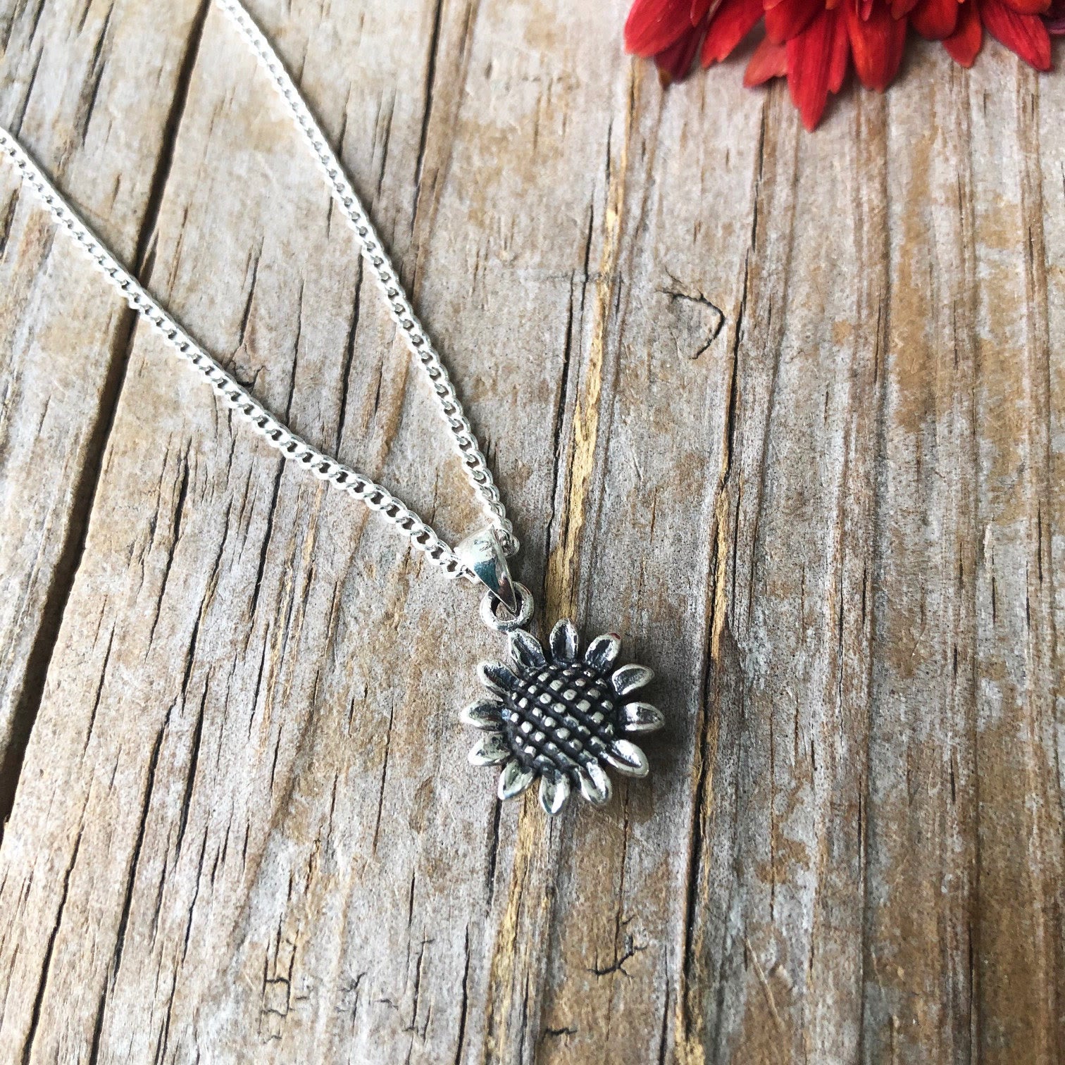 Positivität Glück Silber Sonnenblumen Halskette