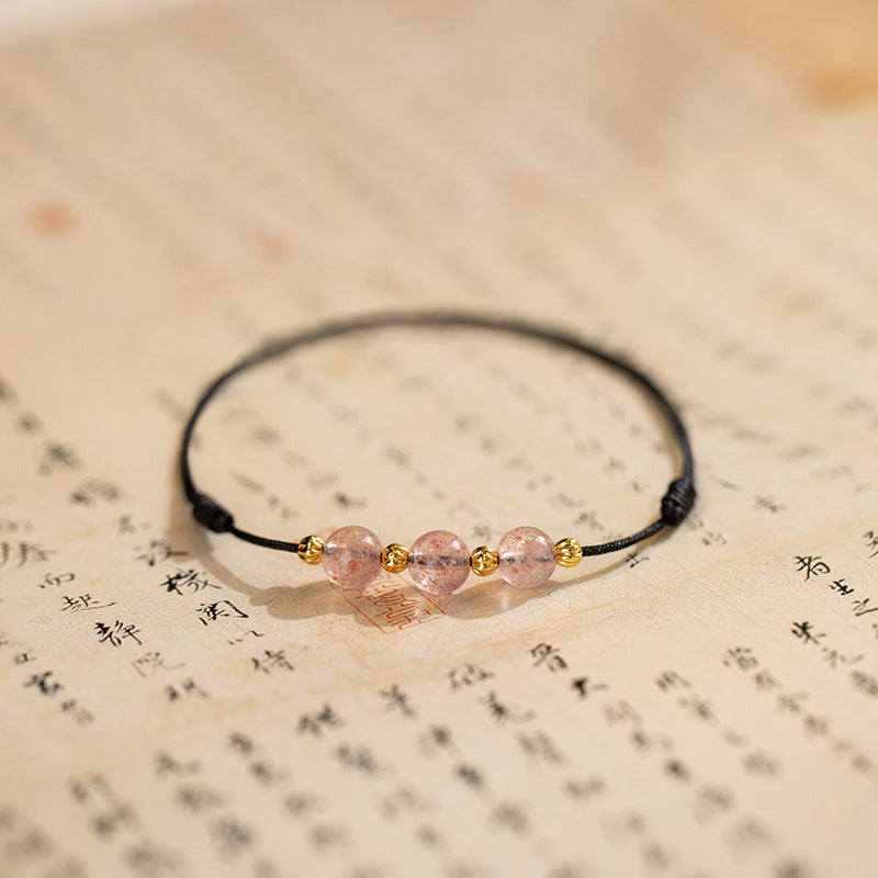 Chavri Erdbeer-Kristallperlen Glücks-Fußkettchen mit roter Schnur