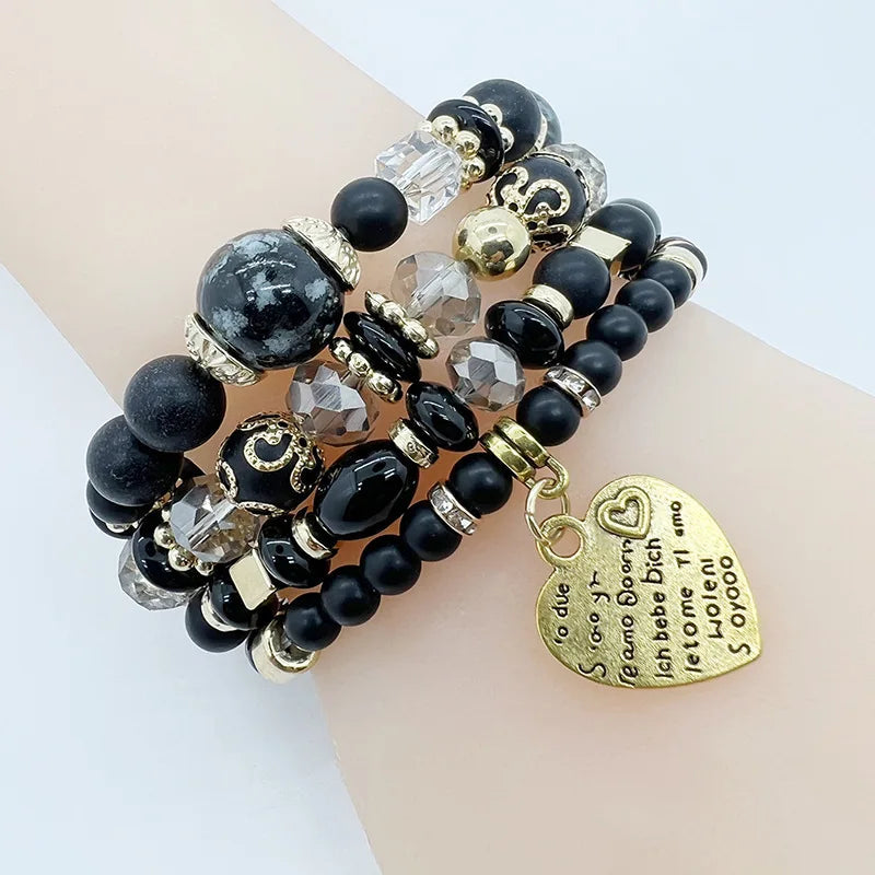 Neues 4-teiliges/Set Bohemian Love Anhänger Kristall Perlen Armband Retro Ethnicbracelet Personalisierte Damenmode Armband Schmuck
