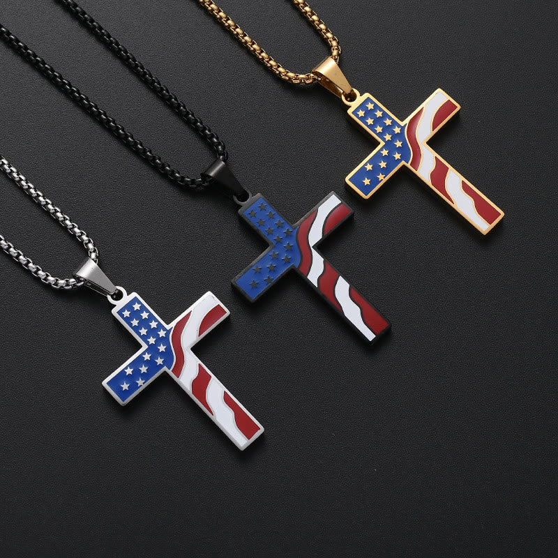 Amerikanische Flaggekreuz Religiöser Schmuck Anhänger Halskette