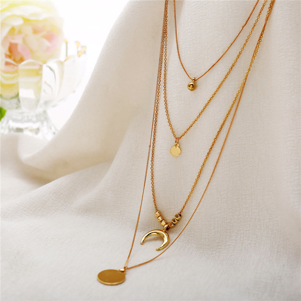 Boho Style Moon Gold Silber Multilayer Anhänger Legierung Halskette