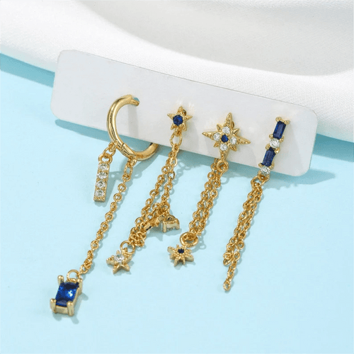 4Pcs Frauens Blue Starburst Ohrringe Set