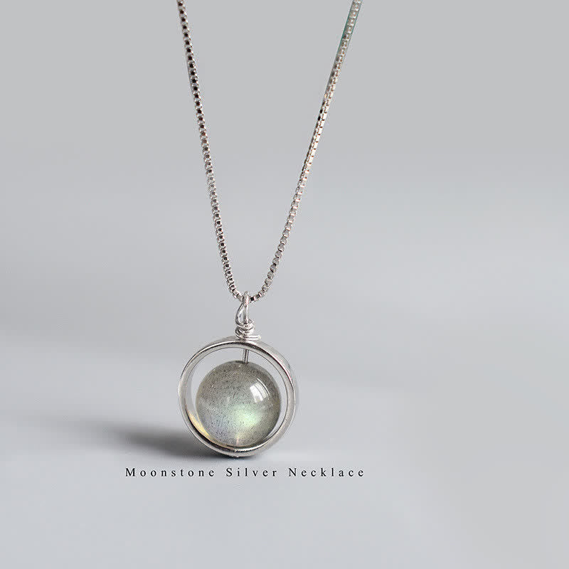 Chavri 925 Sterling Silber Mondstein Love Planet Drehbarer Muster-Halskettenanhänger