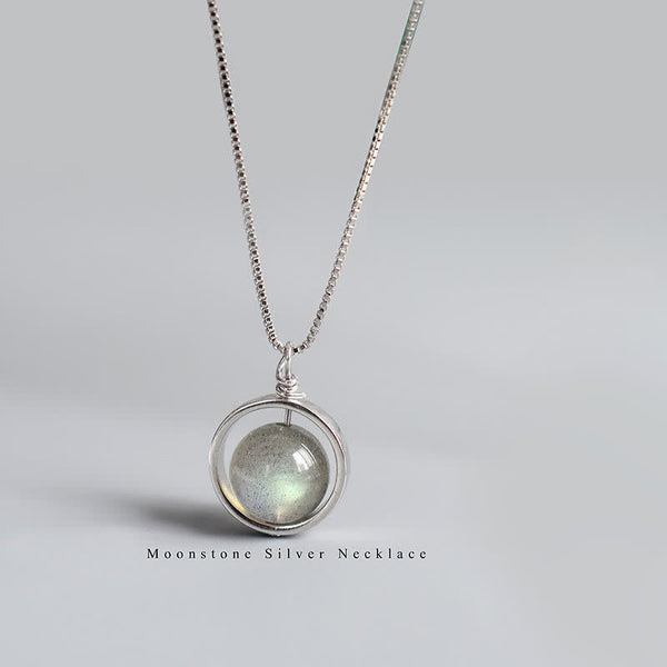 Chavri 925 Sterling Silber Mondstein Love Planet Drehbarer Muster-Halskettenanhänger