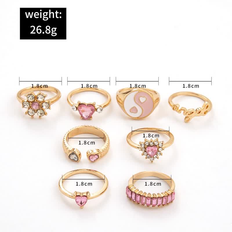 8Pcs Rosa Yin Yang Blühen Liebesring Set