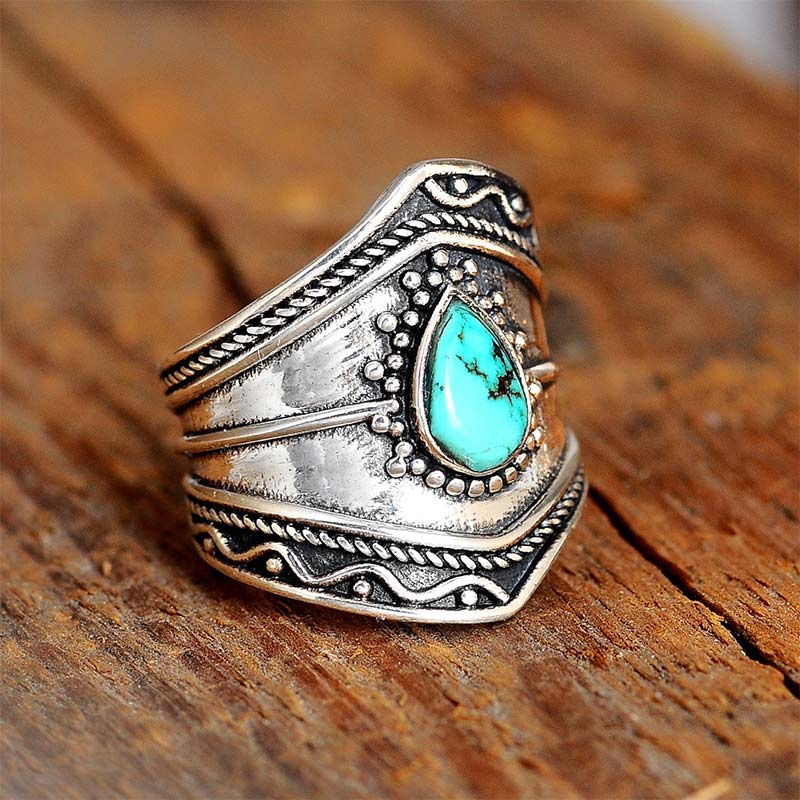 Boho -Stil Wassertropfen Türkiser Reki -Ring