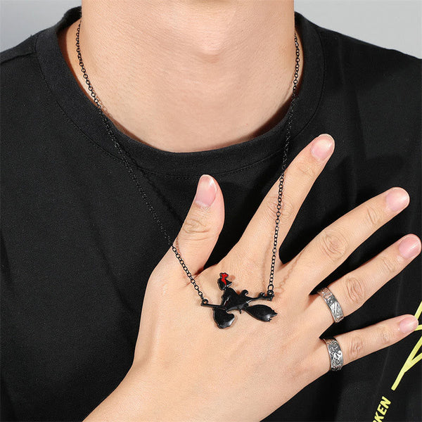 Süße Schwarze Katze Hängende Hexenbesen Halskette