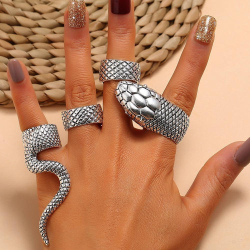 4Pcs Vintage Silber Gothic Schlangenring Set
