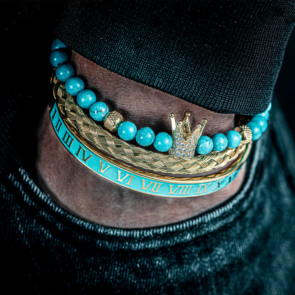 Blauperlen Römische Ziffern Kronenarmband