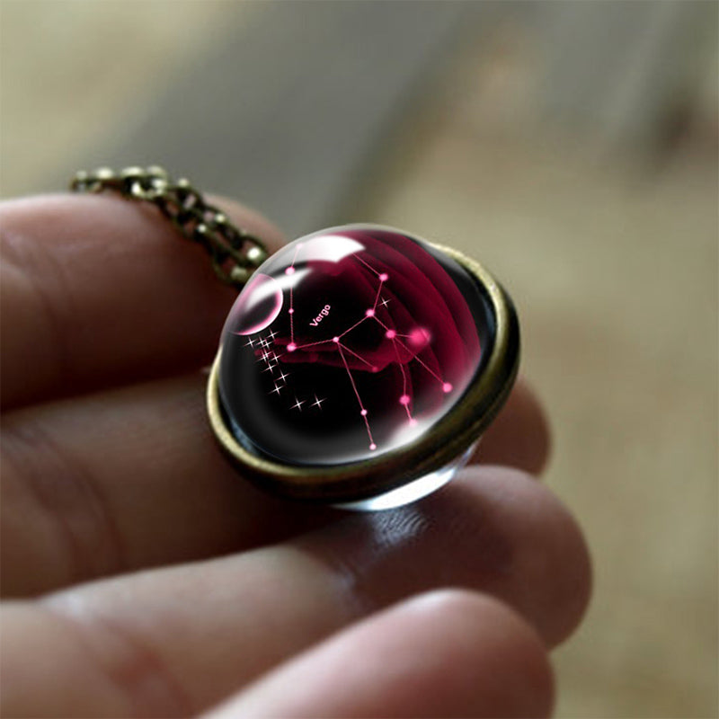 Glas 12 Sterne Zodiac Protection Halskette