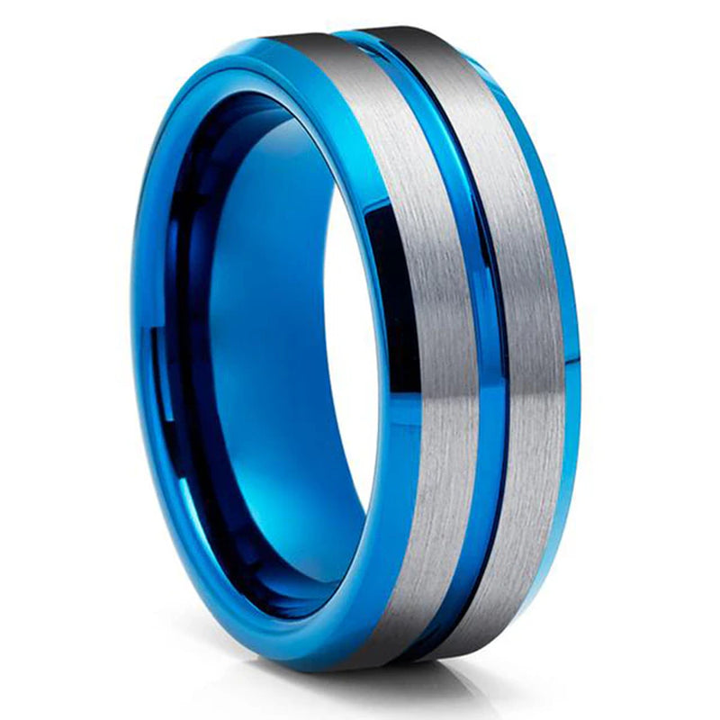 Mode Männer 8Mm Gold Farbe Nut Abgeschrägte Kante Wolfram Hochzeit Carbon Faser Ring Punk Zahnrad Edelstahl Ring für Männer